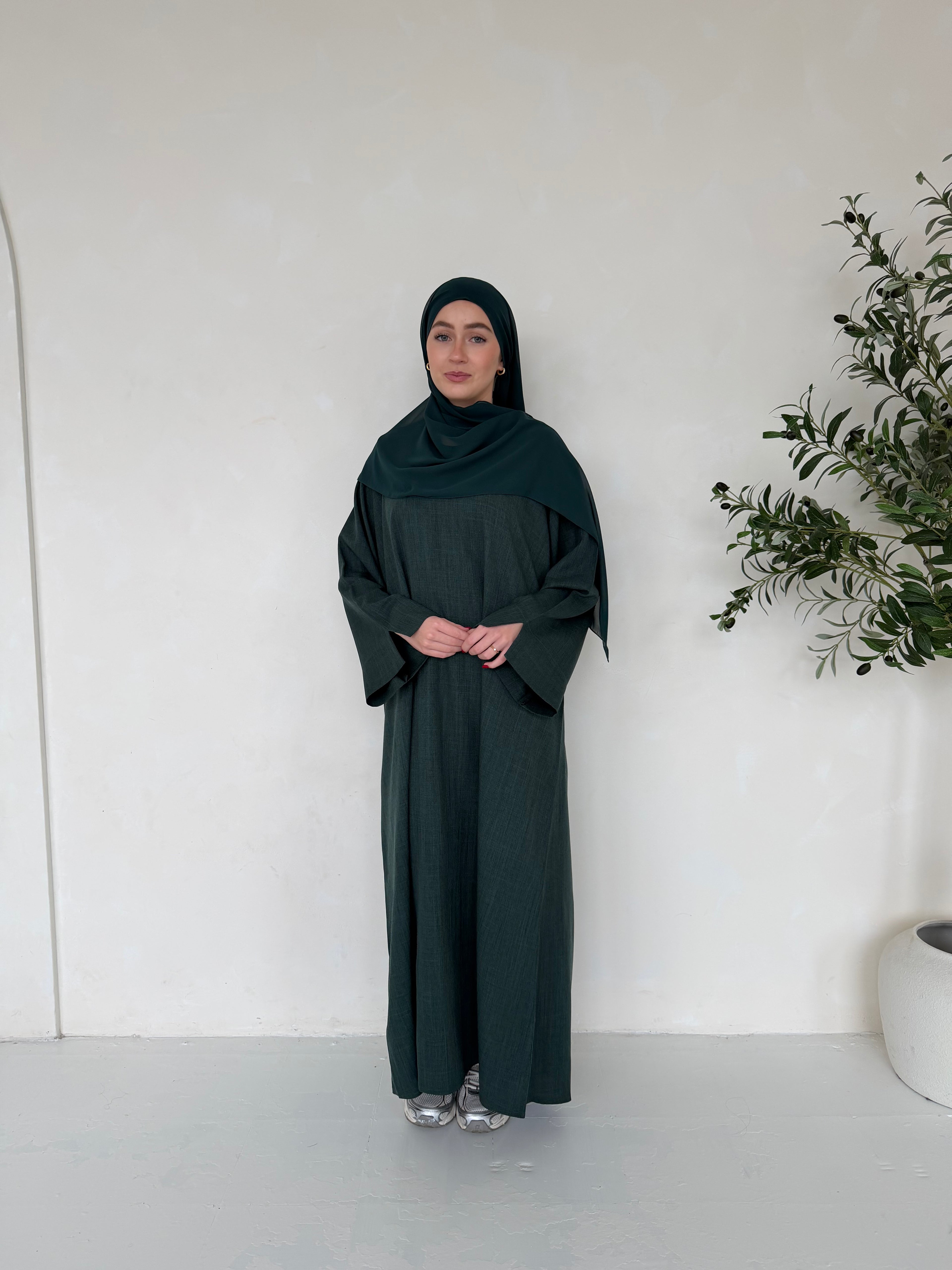 Linen Basics Abaya - Teal Green