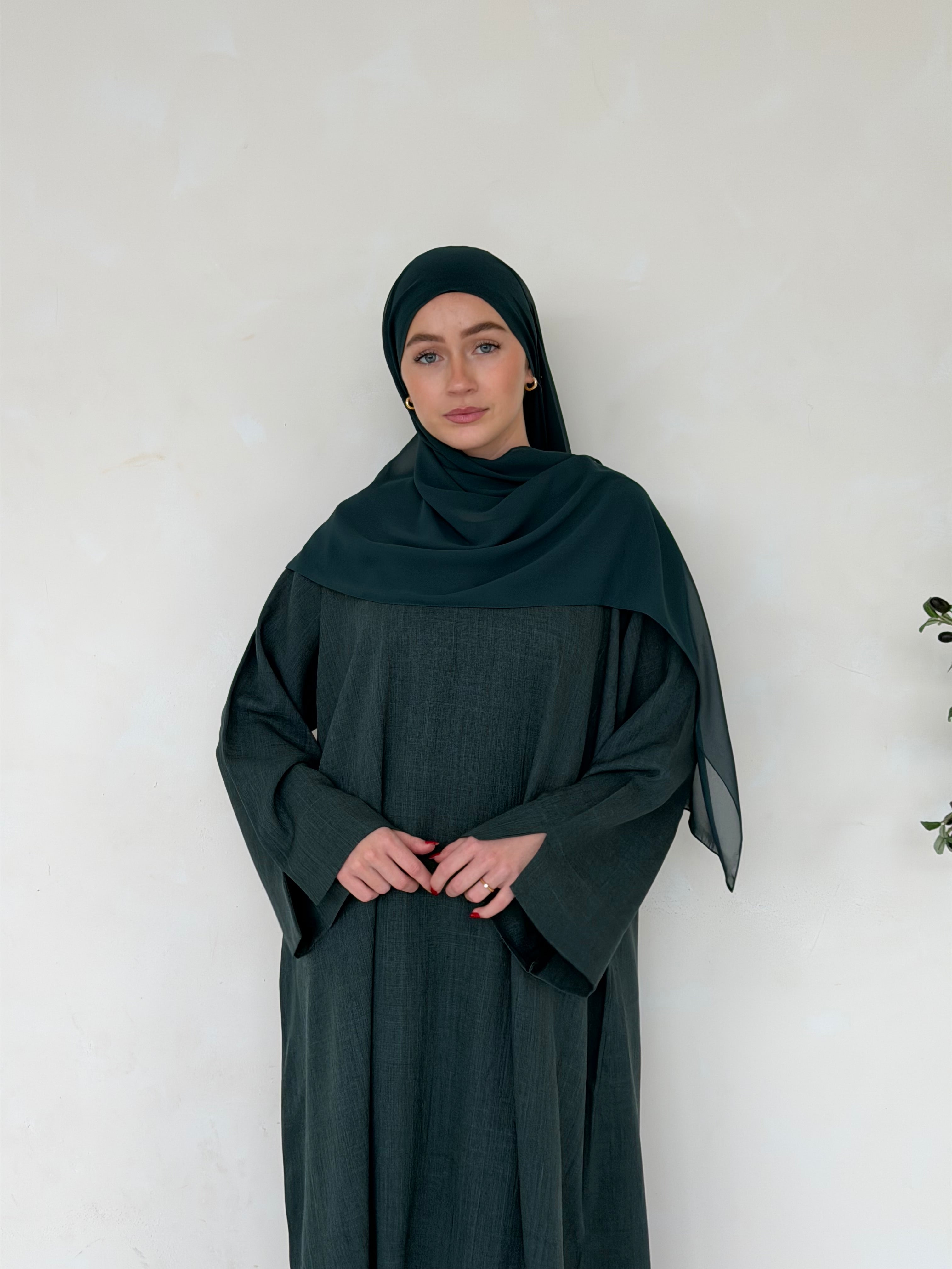 Linen Basics Abaya - Teal Green