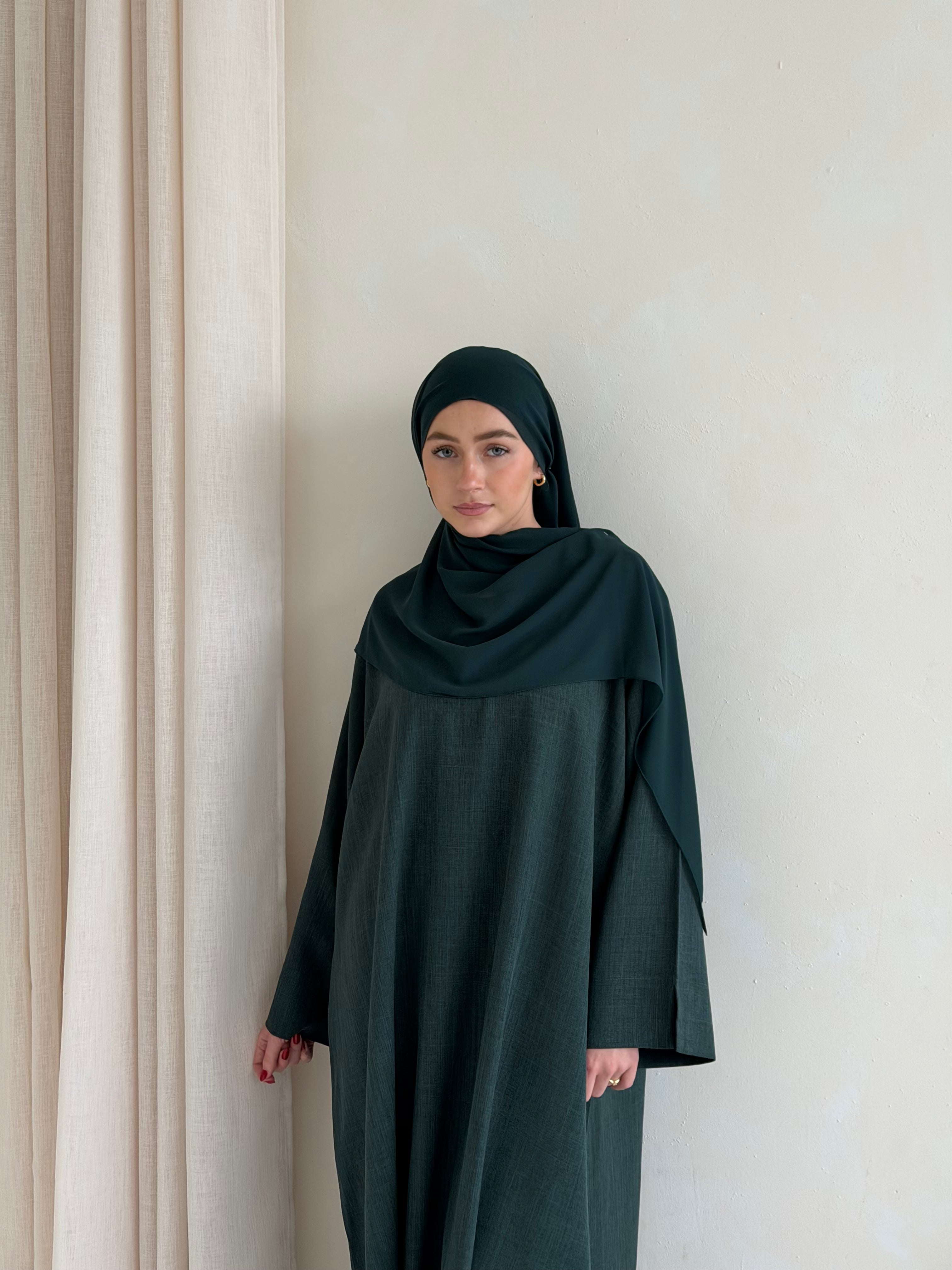 Linen Basics Abaya - Teal Green