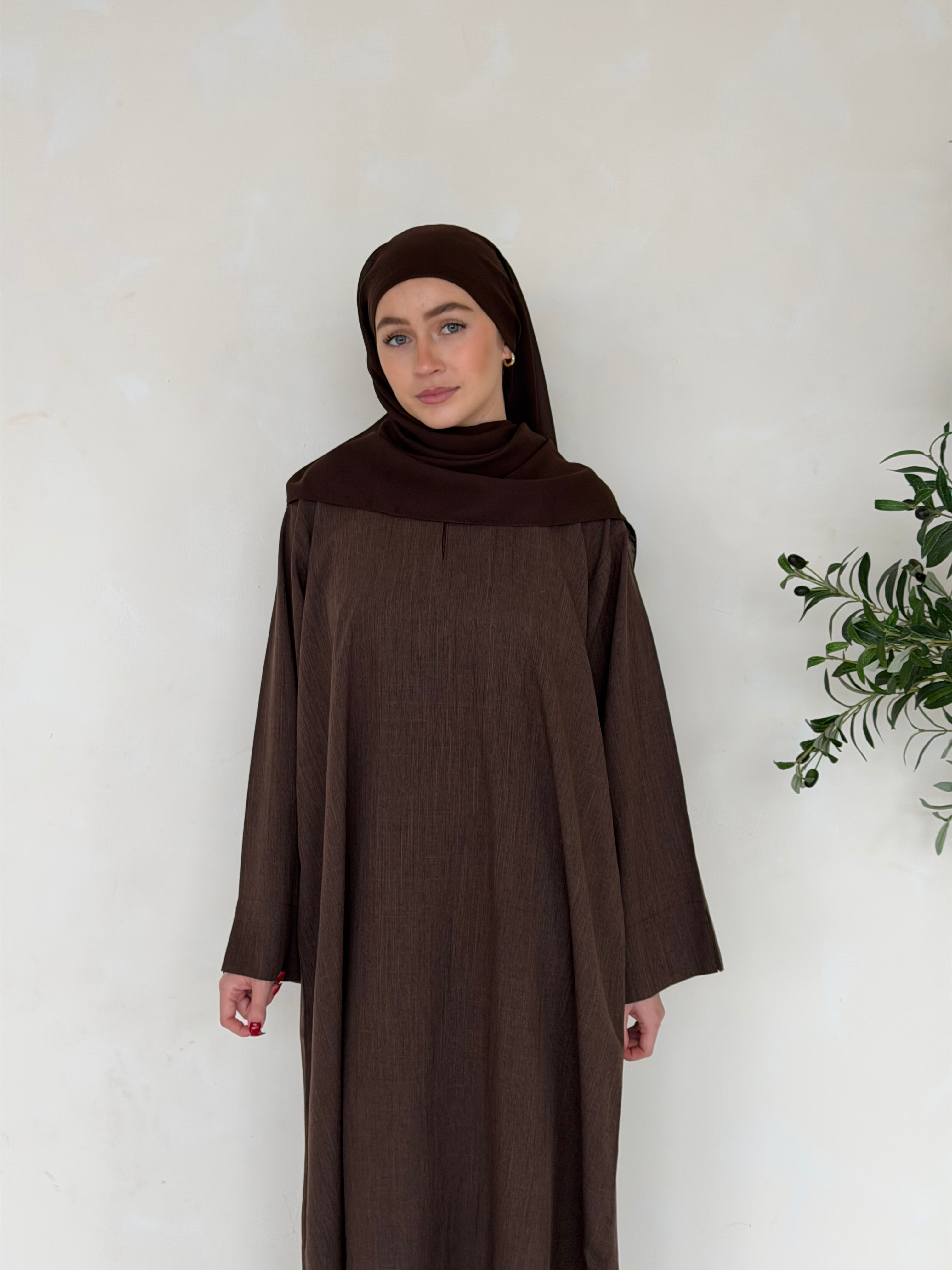 Linen Basics Abaya - Chocolate Brown