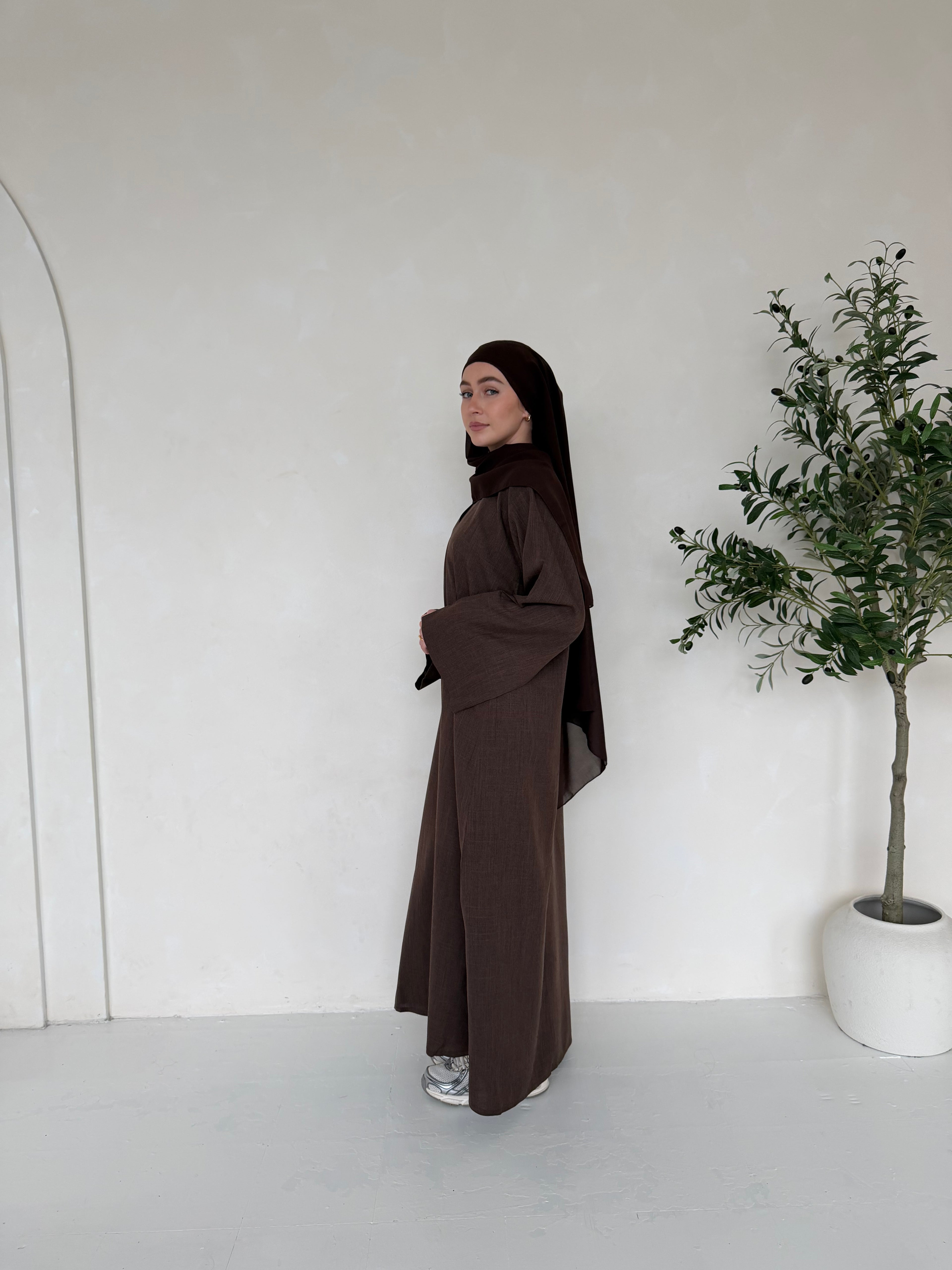 Linen Basics Abaya - Chocolate Brown