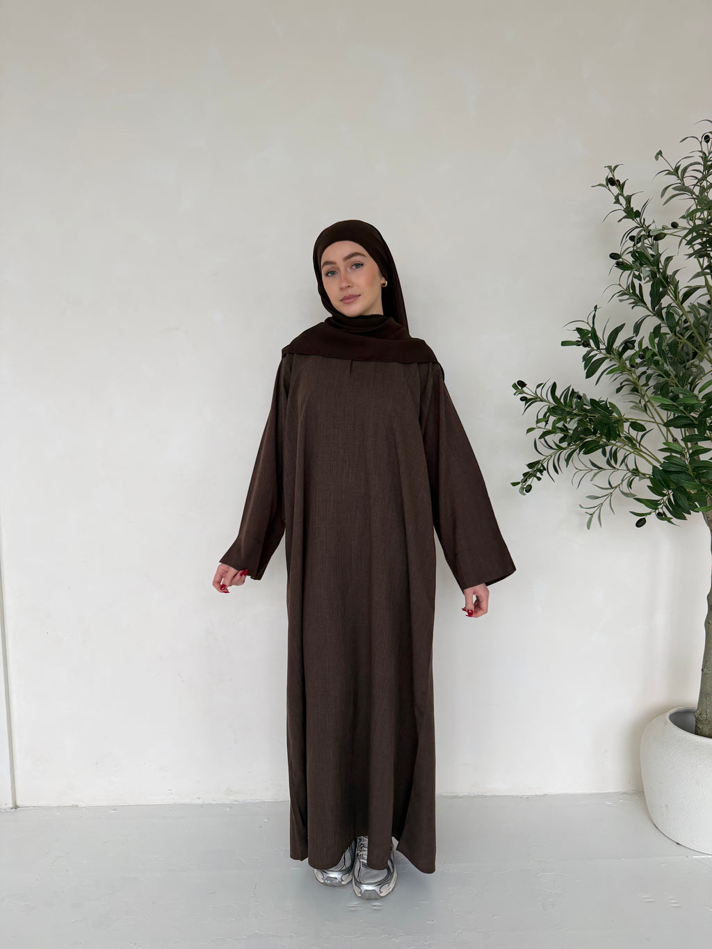 Linen Basics Abaya - Chocolate Brown